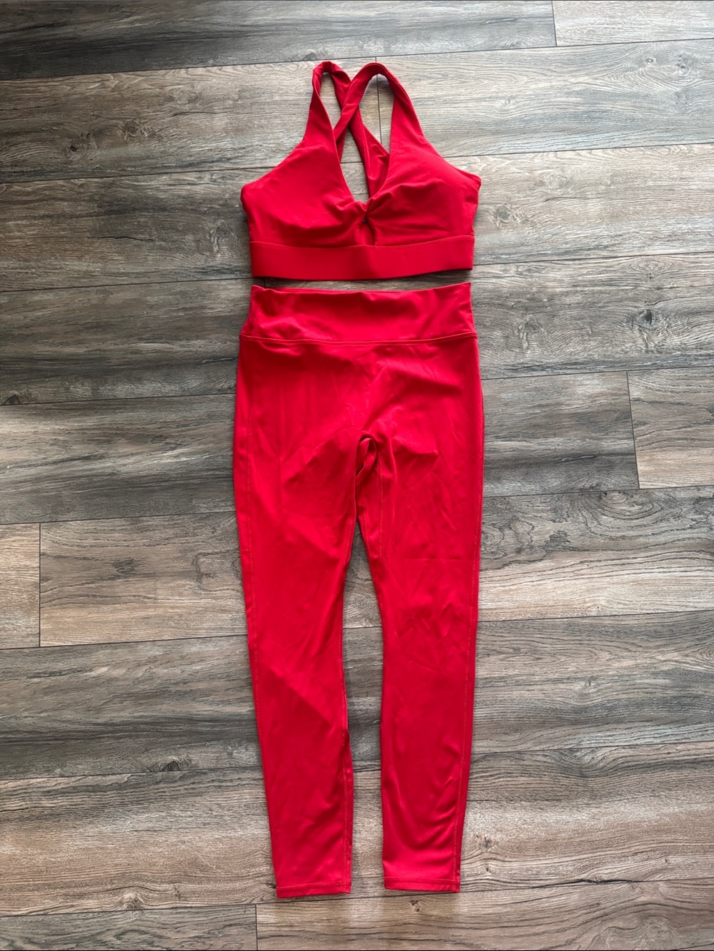 Fabletics Red High-Waist Leggings with Twist-Back Sports Bra Set